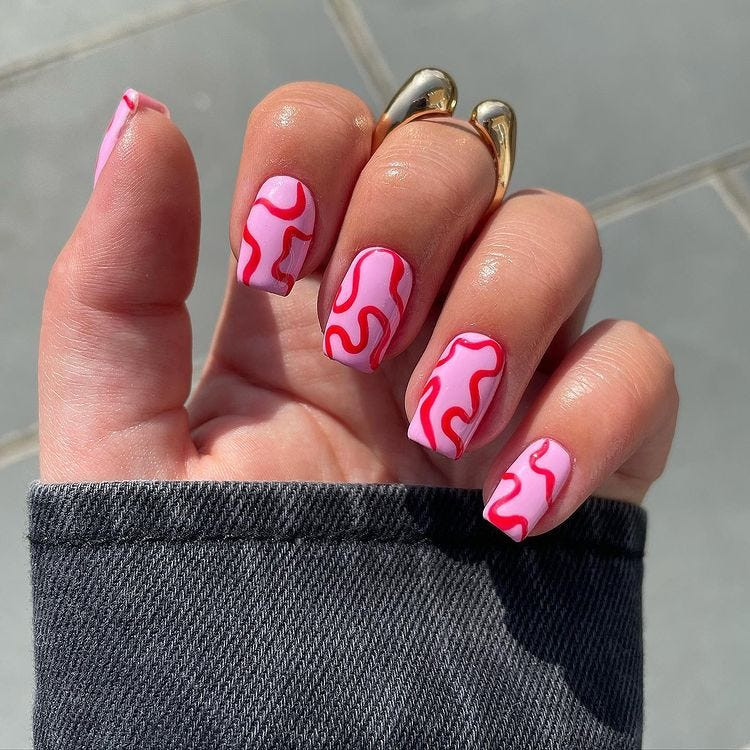 Abstract Swirls On All Nails Visual Idea Abstract Swirls On All Nails Visual Idea — Pink Valentines Nails 2027