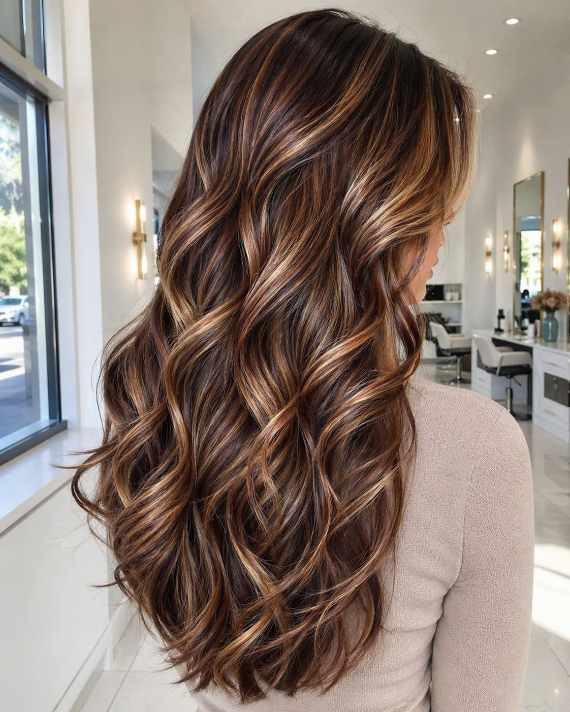Side View Upper Body Visual Idea — Highlights on Dark Hair 2027