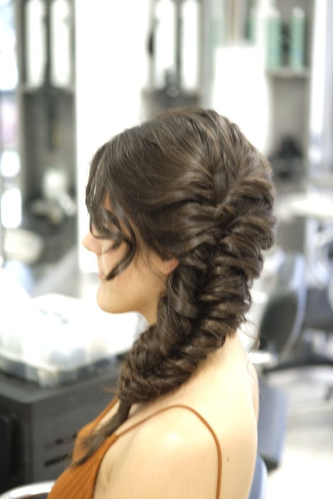 Intricate Dark Brown Braid with Wispy Bangs Intricate Dark Brown Braid with Wispy Bangs — French Braid 2027