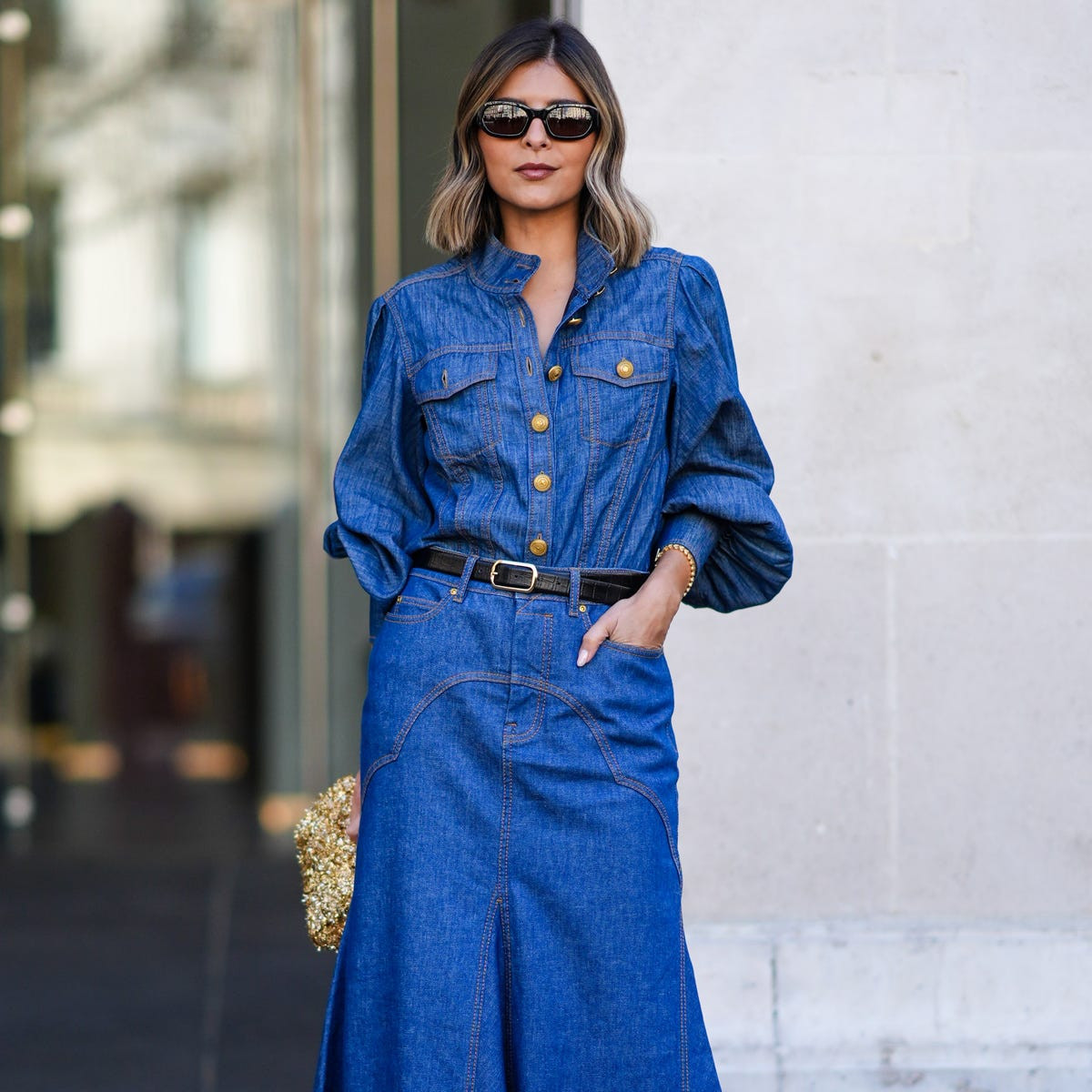 Maxi Denim Dress with Balloon Sleeves and Belt Maxi Denim Dress with Balloon Sleeves and Belt — Denim Dresses 2027