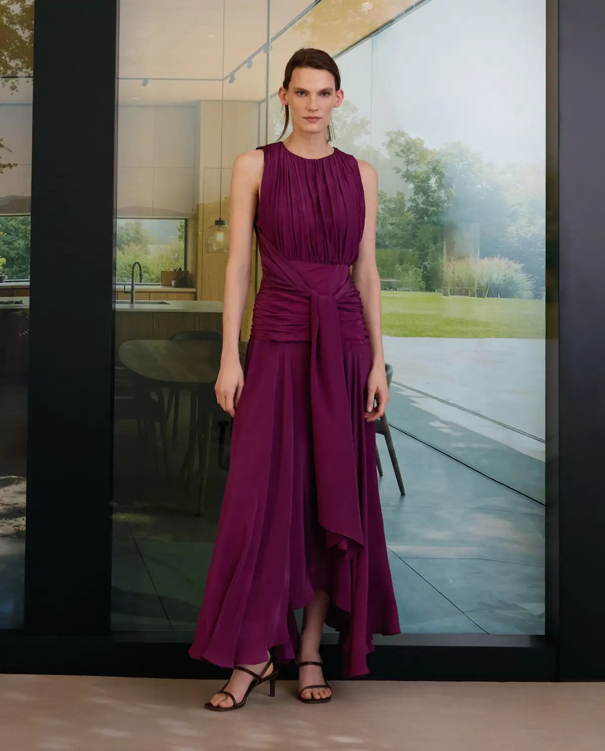 Flowing Elegance: Purple Ruched Dress with Asymmetrical Hem Flowing Elegance: Purple Ruched Dress with Asymmetrical Hem — Mothers Day Outfits 2027