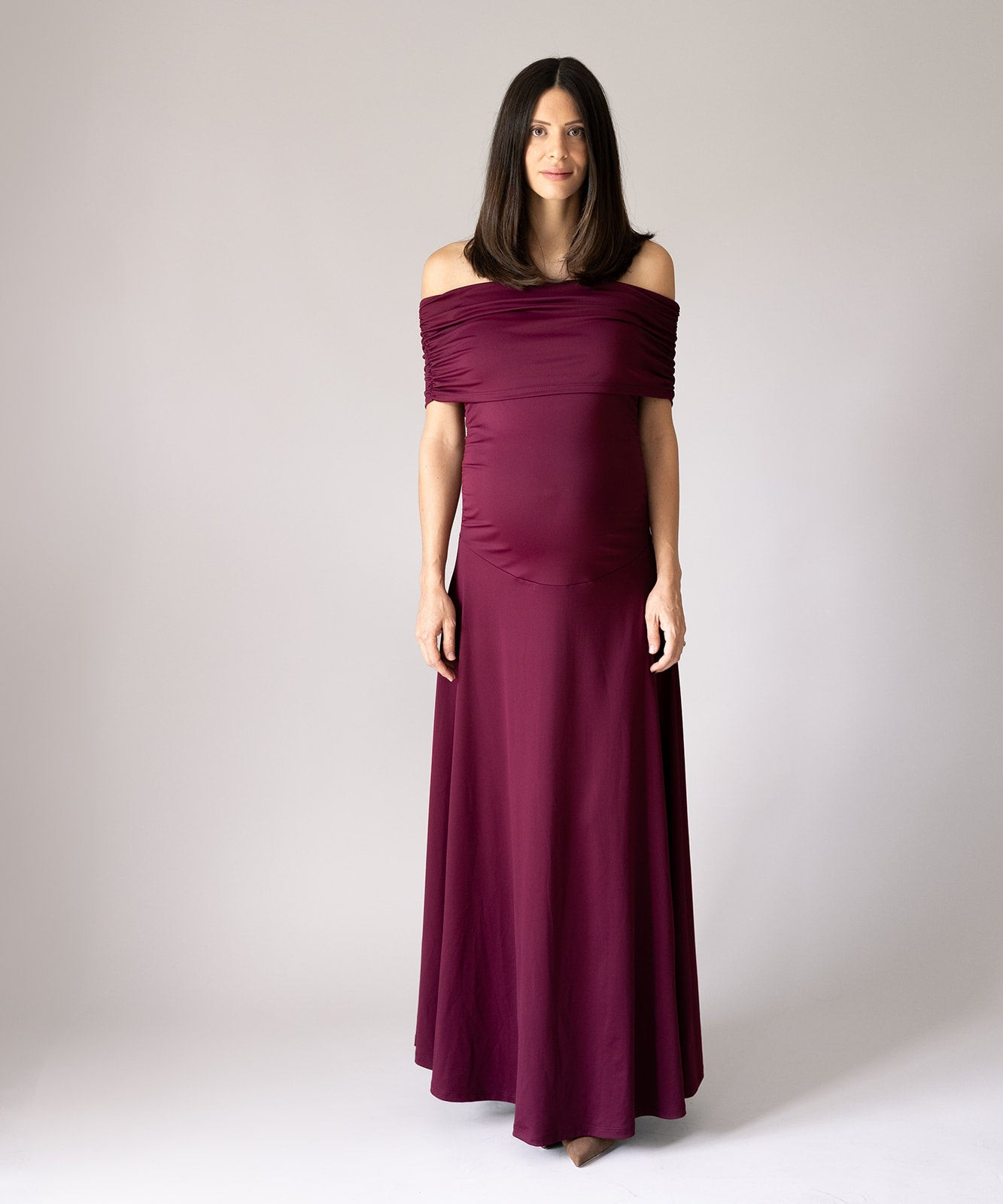 Glamorous Maternity: Burgundy Off-the-Shoulder Maxi Dress Glamorous Maternity: Burgundy Off-the-Shoulder Maxi Dress — Maternity Outfits 2027