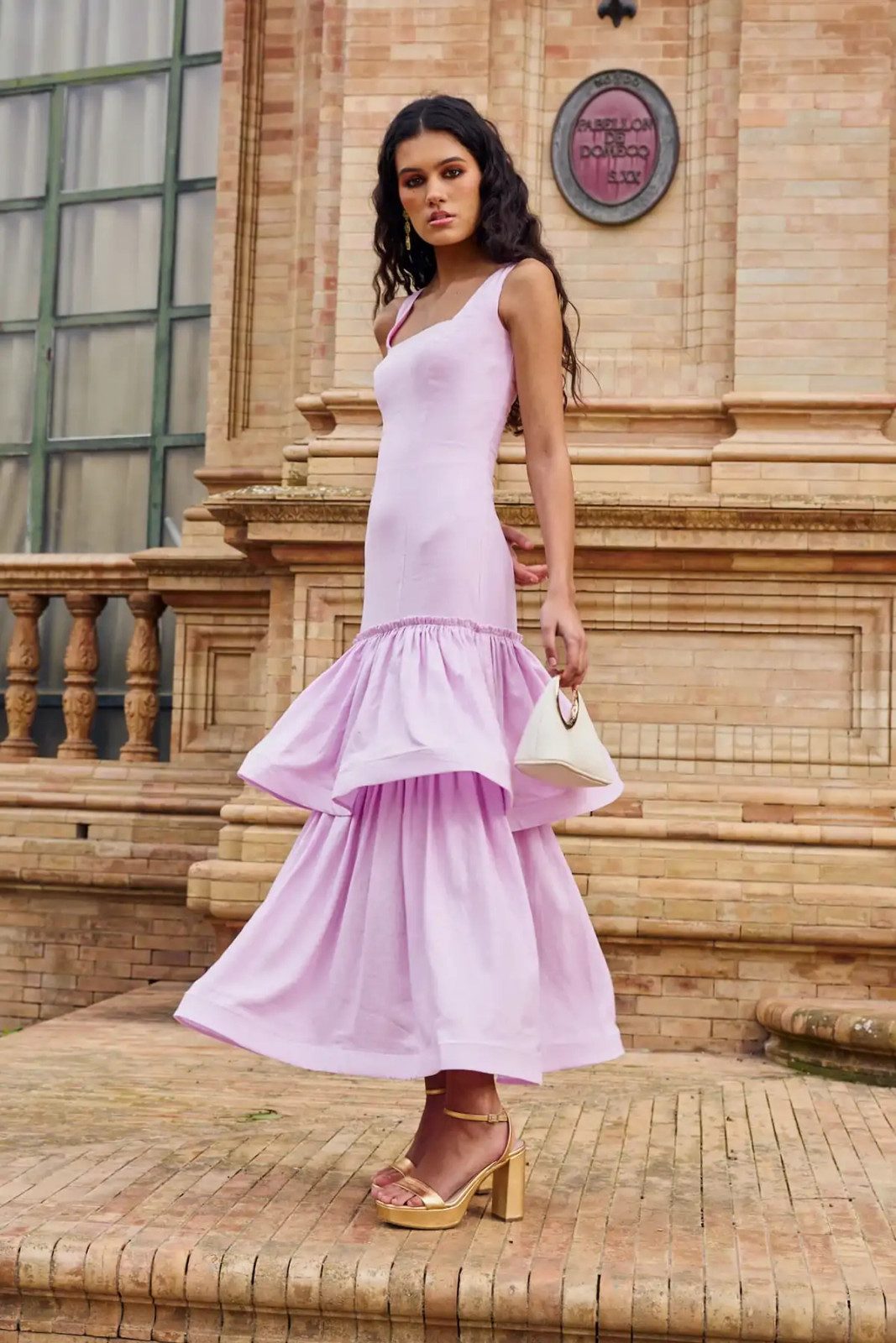 Airy Sophistication: Light Lavender Linen-Blend Dress with Tiered Ruffles Airy Sophistication: Light Lavender Linen-Blend Dress with Tiered Ruffles — Purple Wedding Guest Outfits 2027