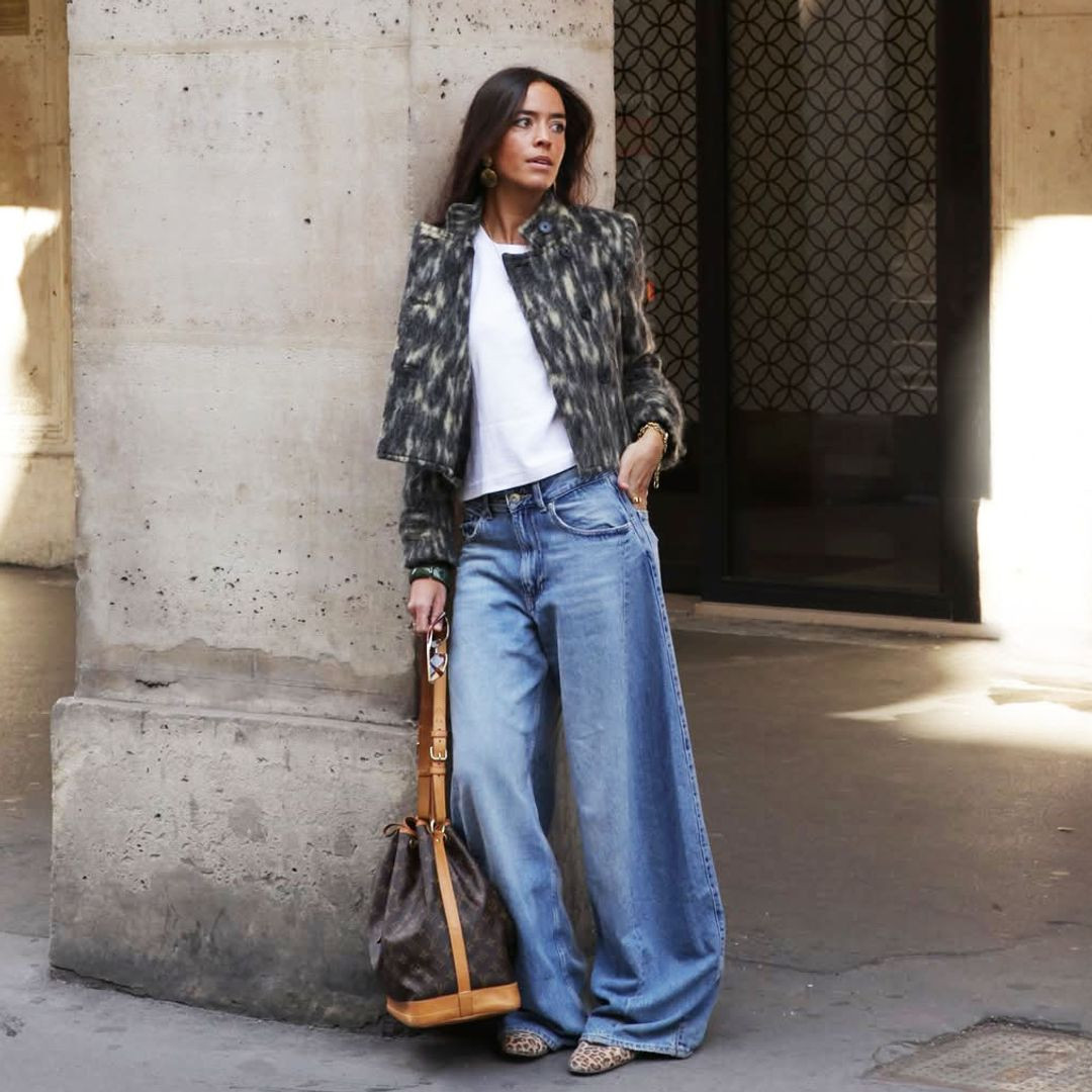 Textured Cropped Jacket and Leopard Flats with Light Jeans — Wide Leg Jeans Outfits 2027