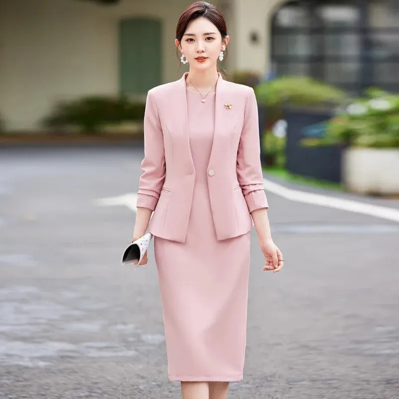 Pink Blazer and Sheath Dress Set: Coordinated Professionalism Pink Blazer and Sheath Dress Set: Coordinated Professionalism — Business Professional Outfits 2027