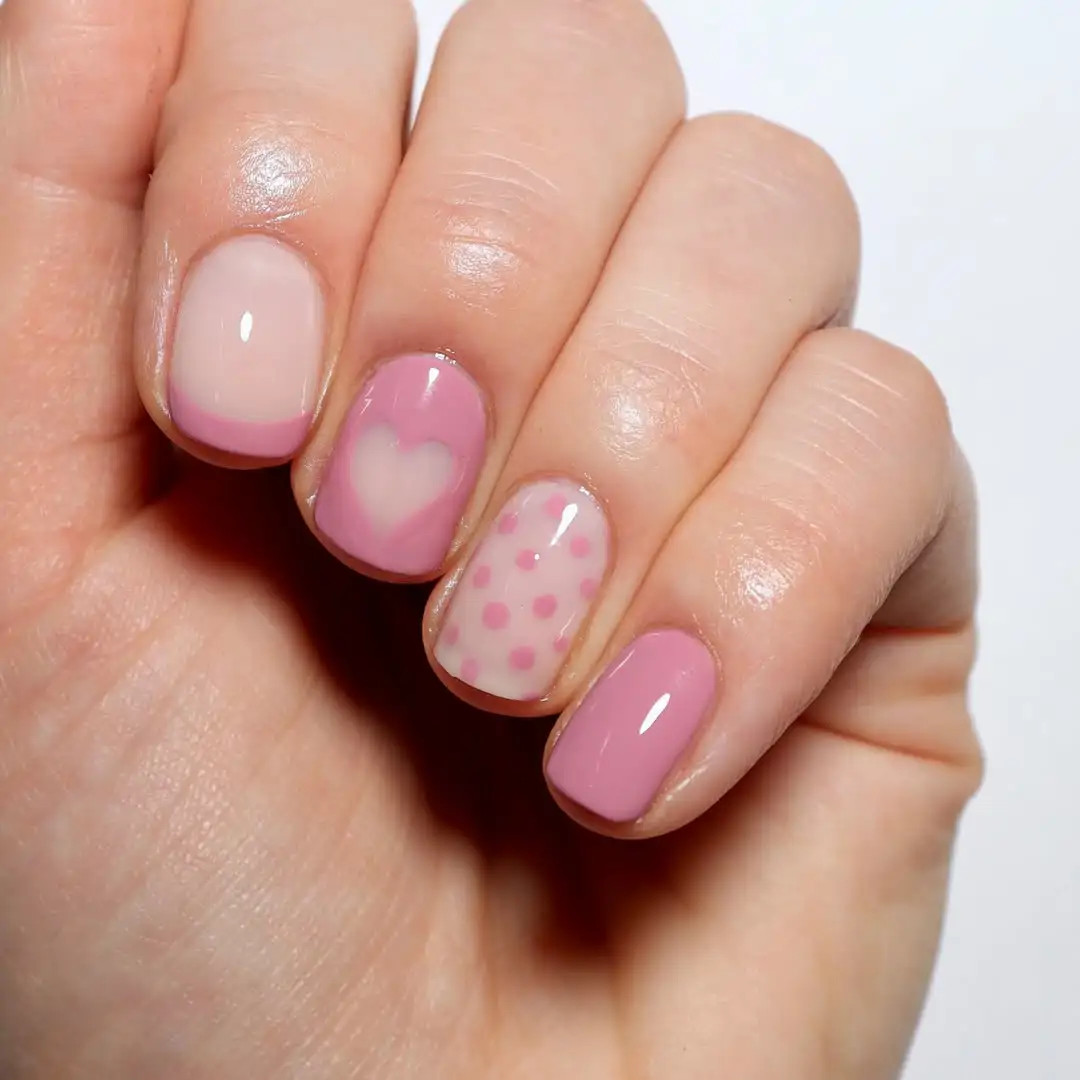 Scattered Red Hearts Sheer Pink Stiletto Scattered Red Hearts Sheer Pink Stiletto — Heart Nails 2027