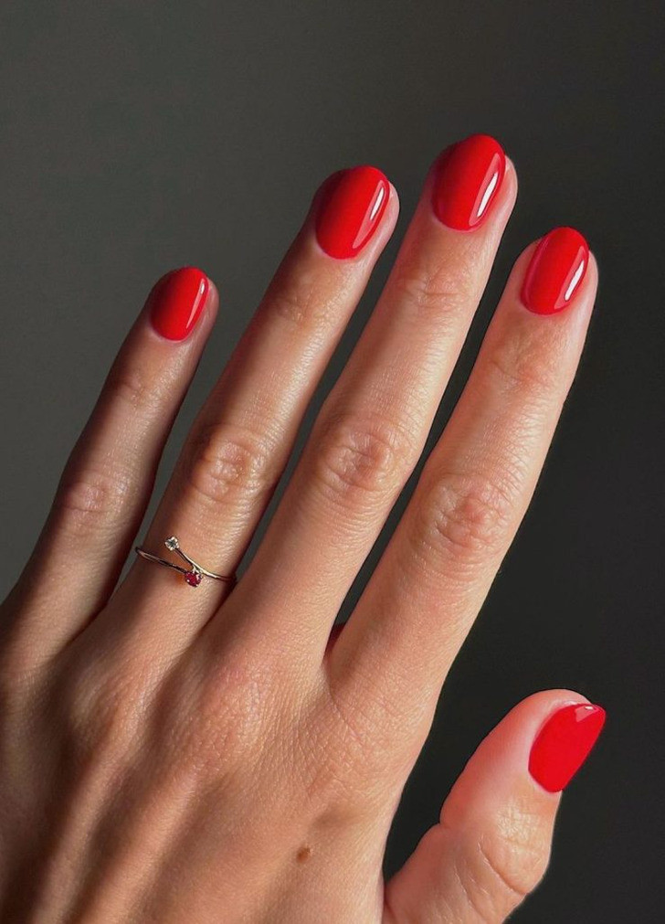 Vibrant Red Glossy Short Oval Nails Vibrant Red Glossy Short Oval Nails — Modest Nails 2027