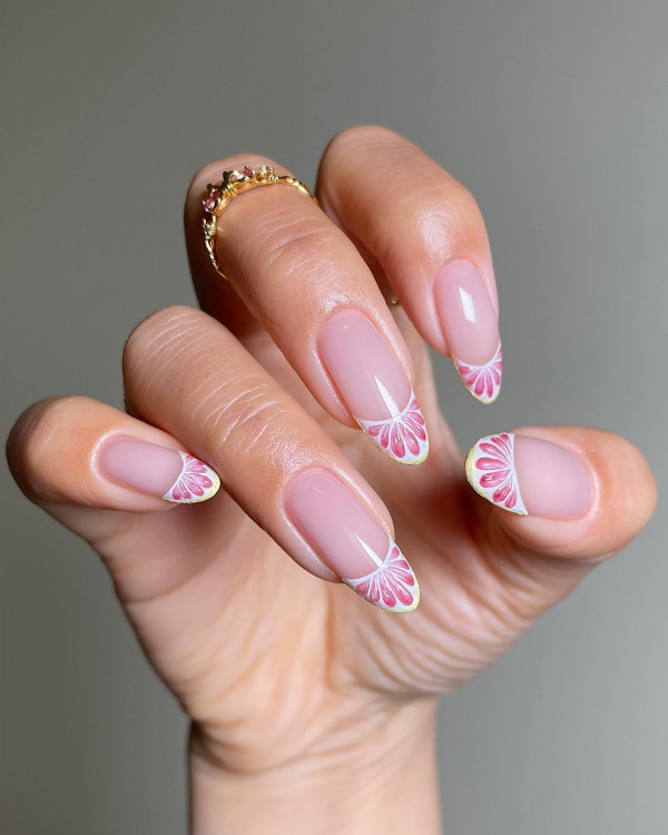Floral French Tip Almonds — Prom Almond Nails 2027