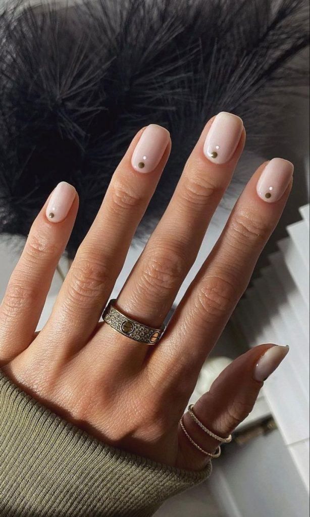 Gold Dots On All Nails Visual Idea — Short Wedding Nails 2027