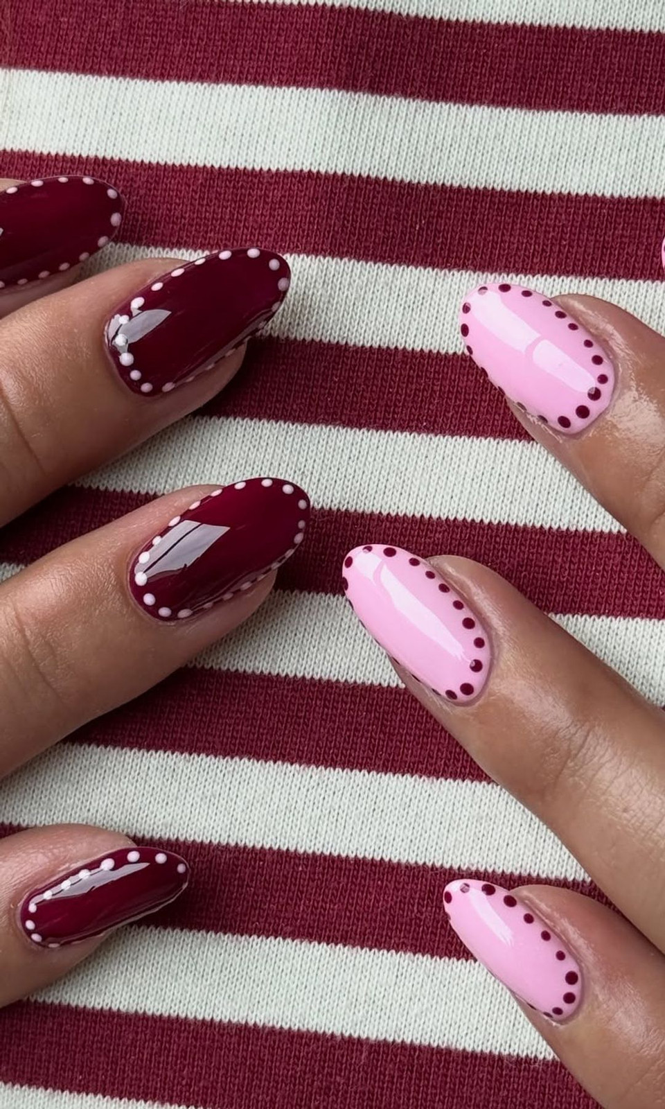Burgundy and Pink Cuticle Dot Line — Birthday Nails 2027