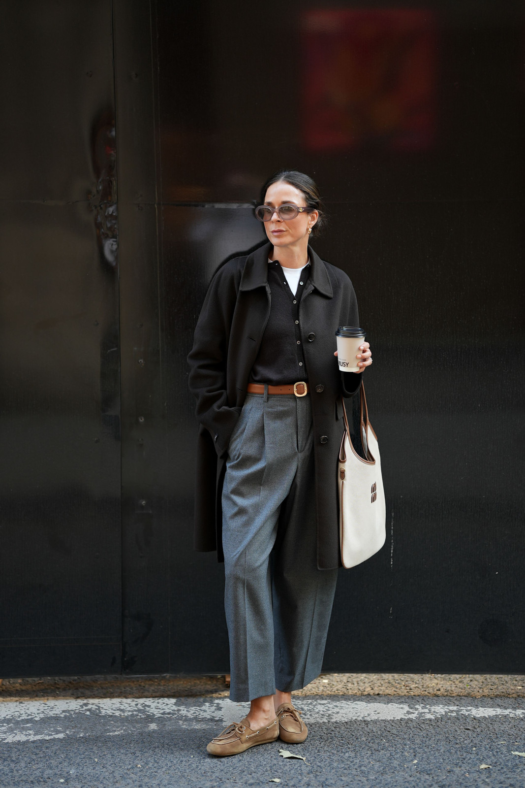 Monochromatic Grey Ensemble with Tan Loafers Monochromatic Grey Ensemble with Tan Loafers — Winter Casual Outfits 2027
