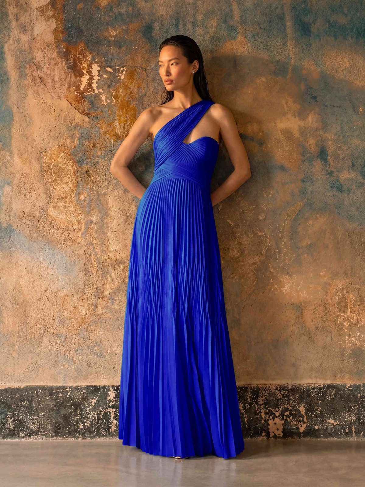 Royal Blue One-Shoulder Pleated Floor-Length Gown Royal Blue One-Shoulder Pleated Floor-Length Gown — Going Out Dresses 2027