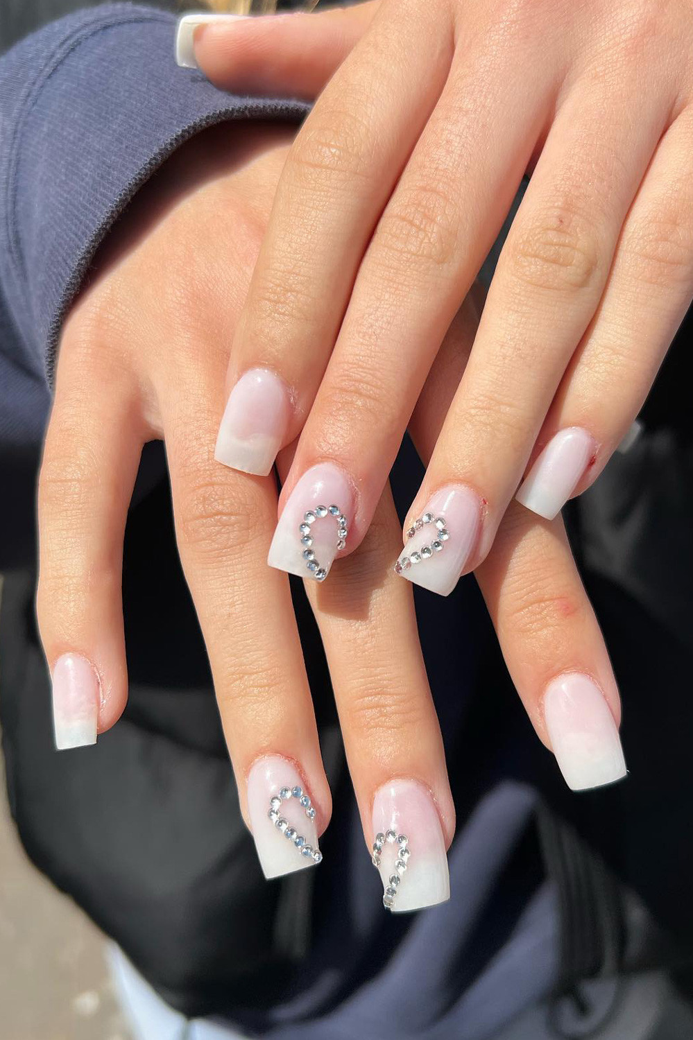 Rhinestone Heart French Square Nails Rhinestone Heart French Square Nails — Bridesmaid Nails 2027