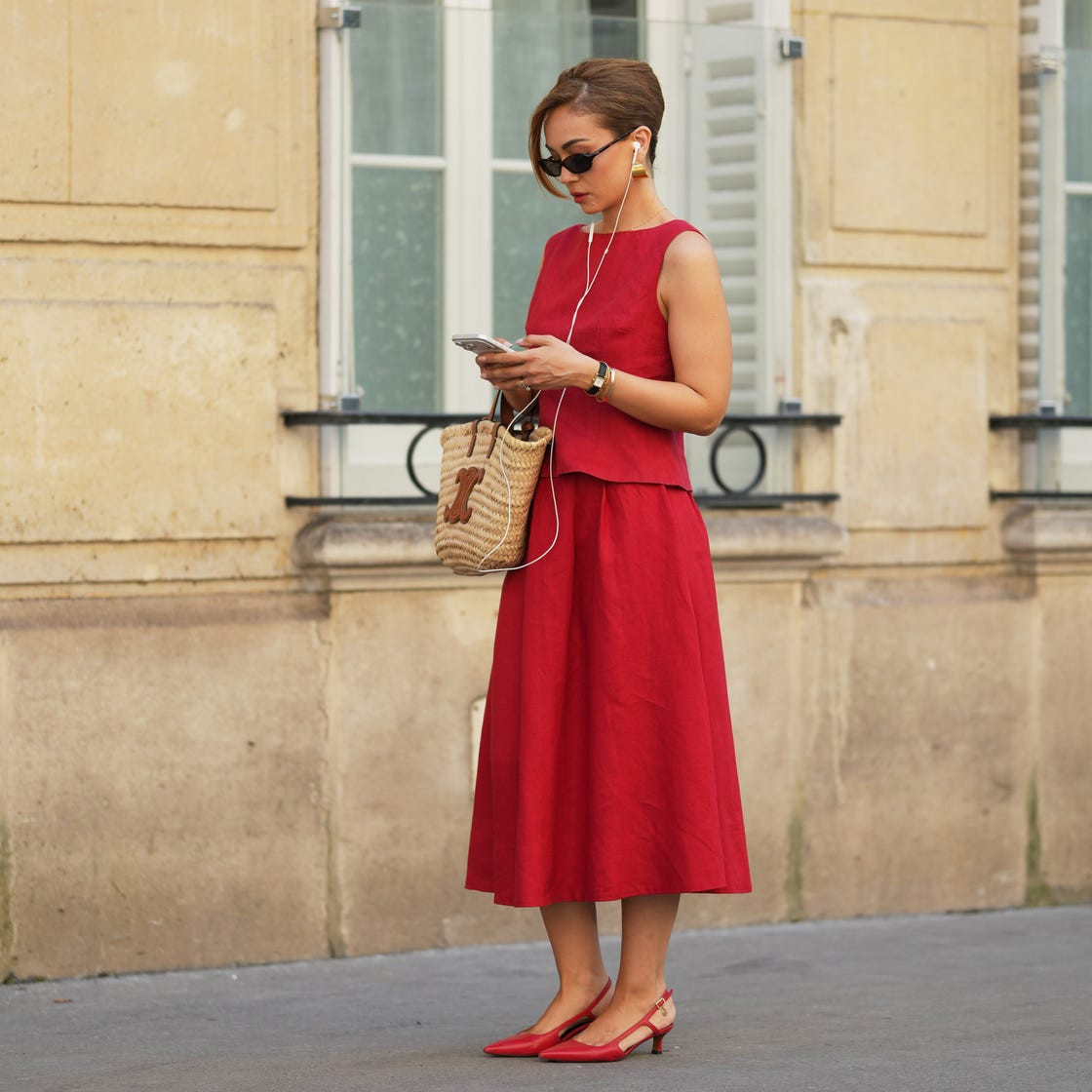 Monochromatic Red: Linen-Like Two-Piece Set for Anniversary Monochromatic Red: Linen-Like Two-Piece Set for Anniversary — Anniversary Outfits 2027