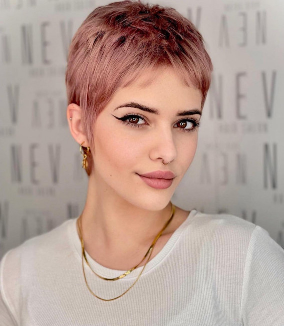 Rose Gold Pixie With Textured Waves Rose Gold Pixie With Textured Waves — Pink Pixie 2027