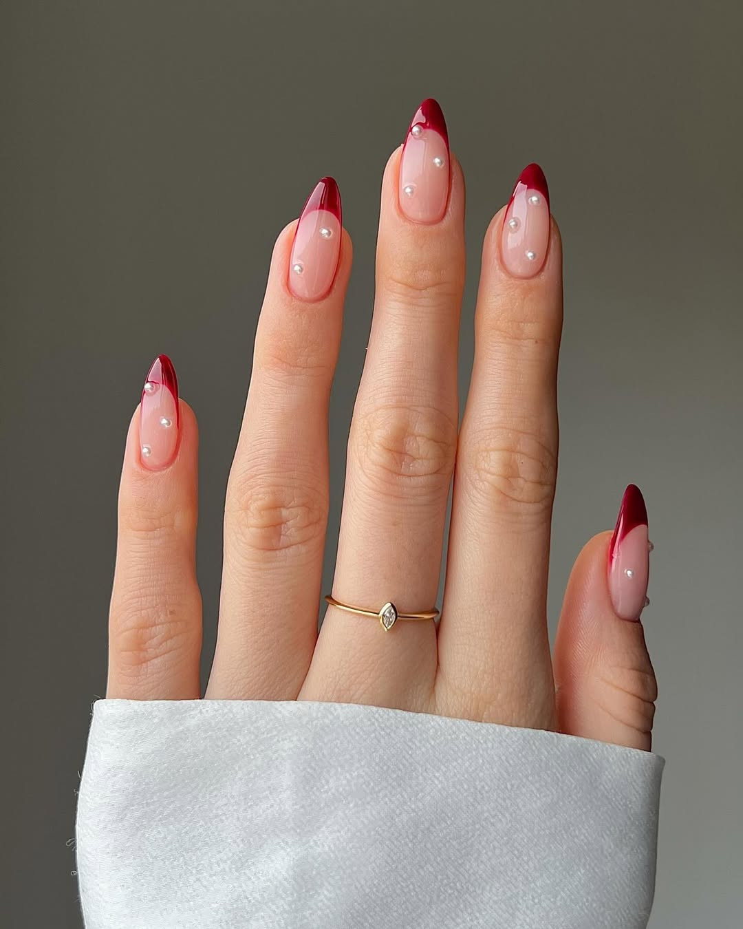Deep Red Pearl Cuticle French Deep Red Pearl Cuticle French — Valentines French Tip Nails 2027