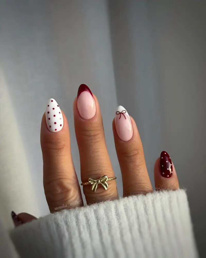 Mixed Christmas Designs with Red Bow Mixed Christmas Designs with Red Bow — Christmas Bow Nails 2026