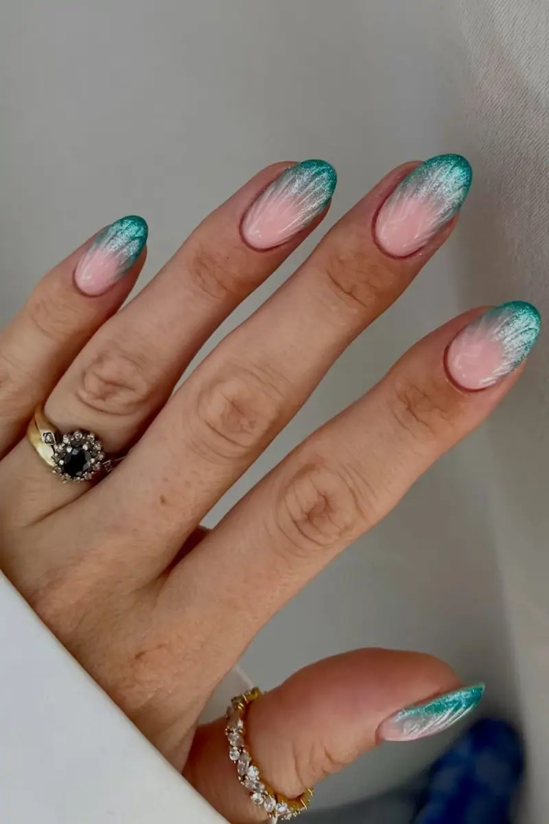 Teal French Gradient Oval Nails Teal French Gradient Oval Nails — Summer Jelly Nails 2027
