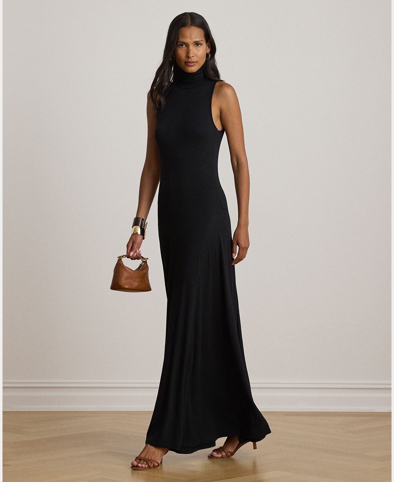 Black Sleeveless Turtleneck Maxi Dress in Jersey Knit — Formal Dresses 2027