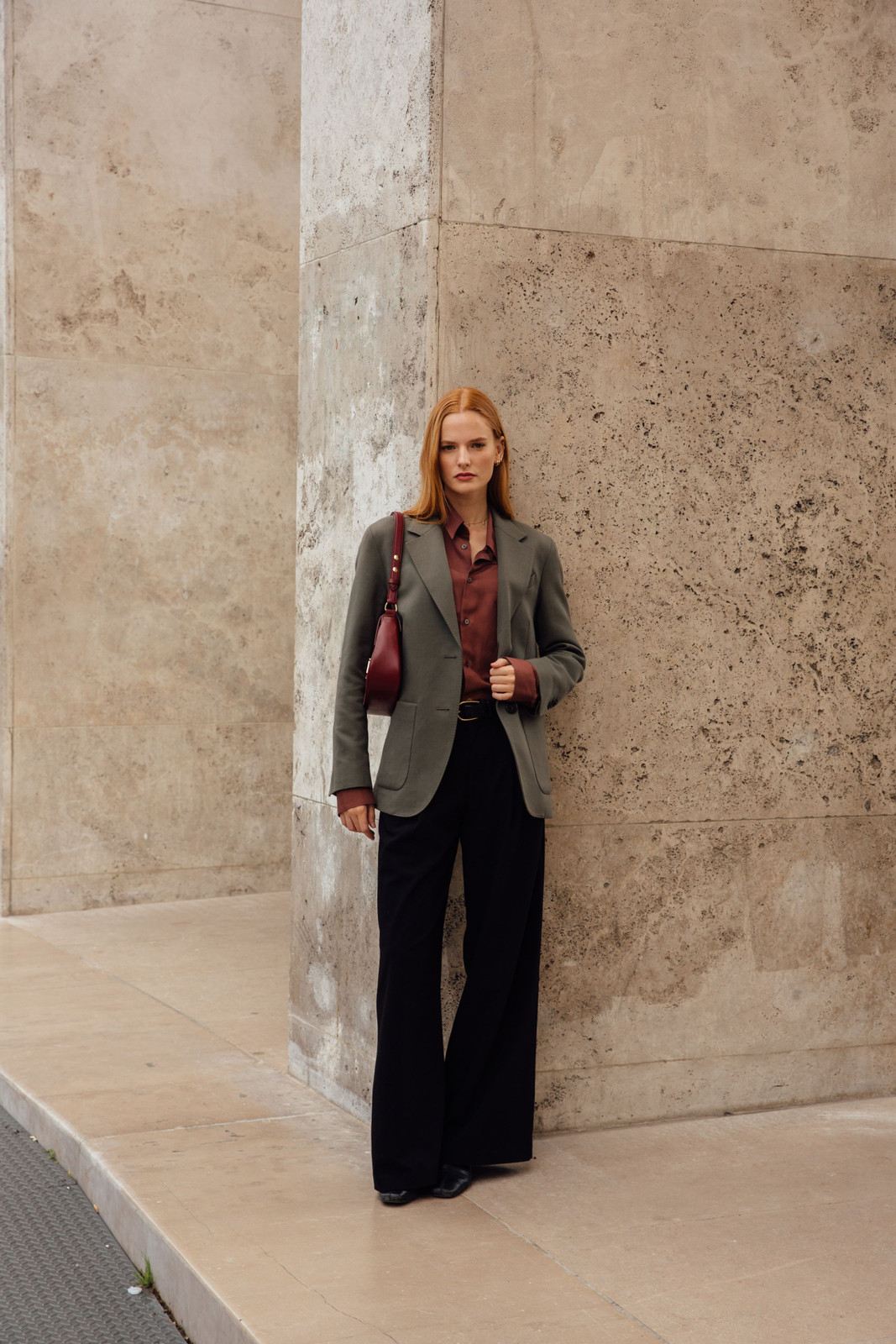 Business Attire: Black Trousers with Olive Blazer Business Attire: Black Trousers with Olive Blazer — Wide Leg Pants Outfits 2027