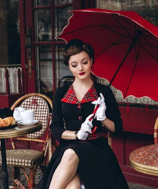 1950s-Inspired Black Dress with Red Plaid Accents 1950s-Inspired Black Dress with Red Plaid Accents — Vintage Outfits 2027
