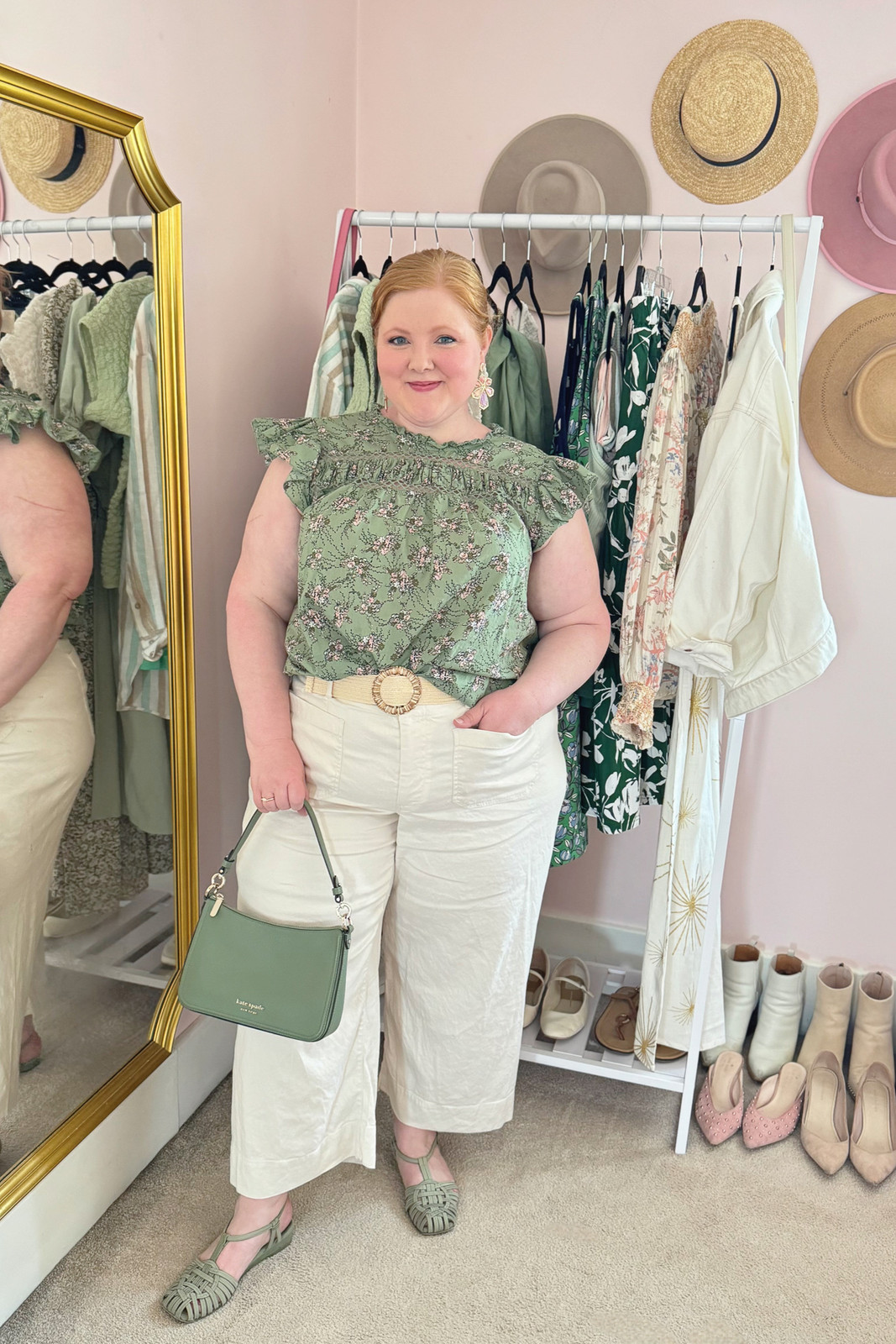 Floral Blouse and Wide-Leg Pants with Denim Jacket and Slides Floral Blouse and Wide-Leg Pants with Denim Jacket and Slides — Savannah Outfits 2027