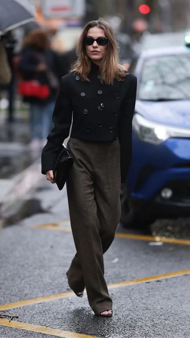 Modern Edge: The Cropped Black Jacket and Brown Trousers Modern Edge: The Cropped Black Jacket and Brown Trousers — Interview Outfits 2027