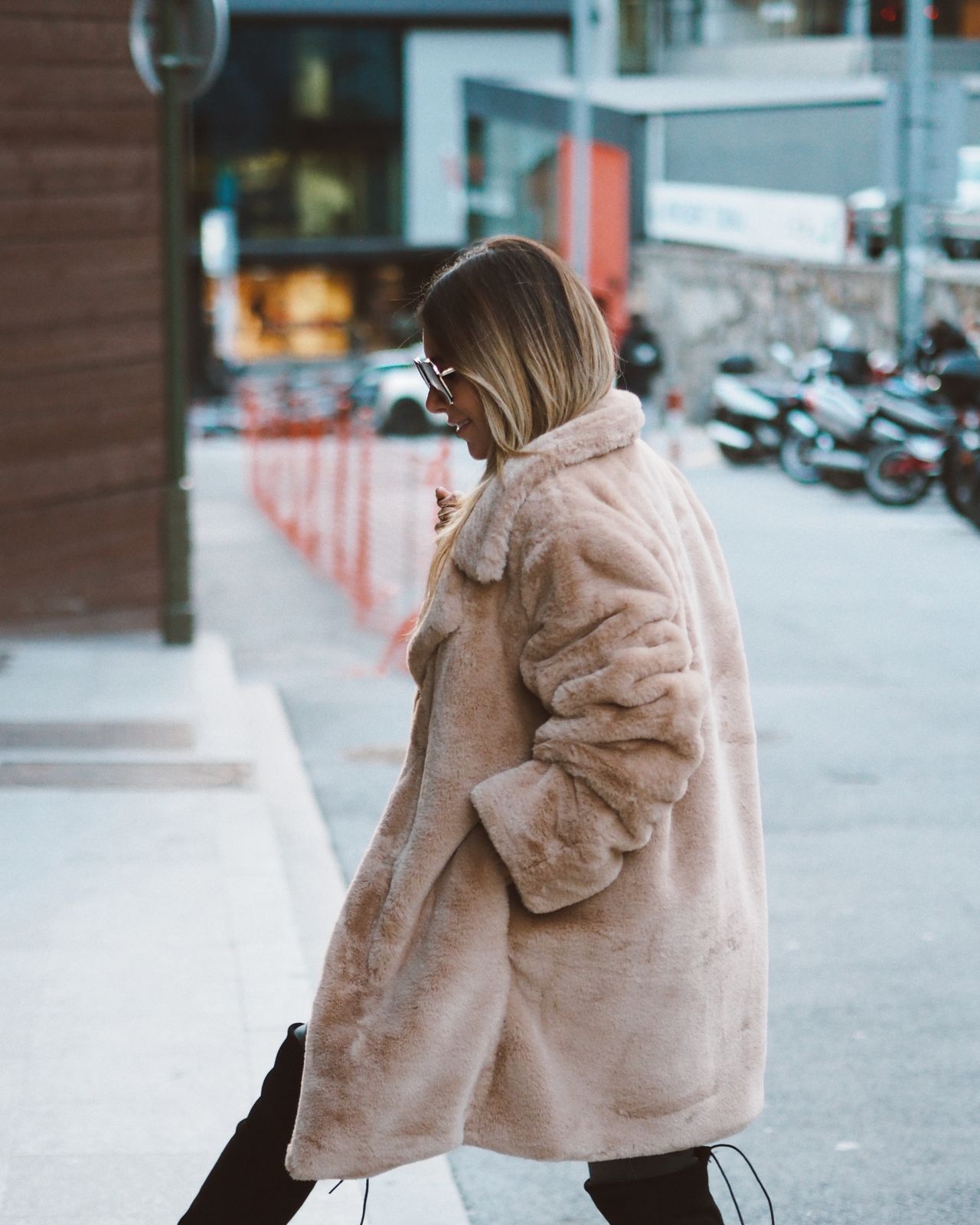 Cozy Winter Chic: Beige Teddy Coat with Black Wide-Leg Trousers — Teddy Coat Outfits 2027