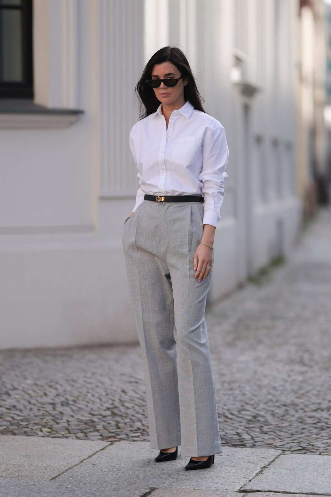 Polished Professional: White Shirt with Grey Wide-Leg Trousers — Nice Outfits 2027