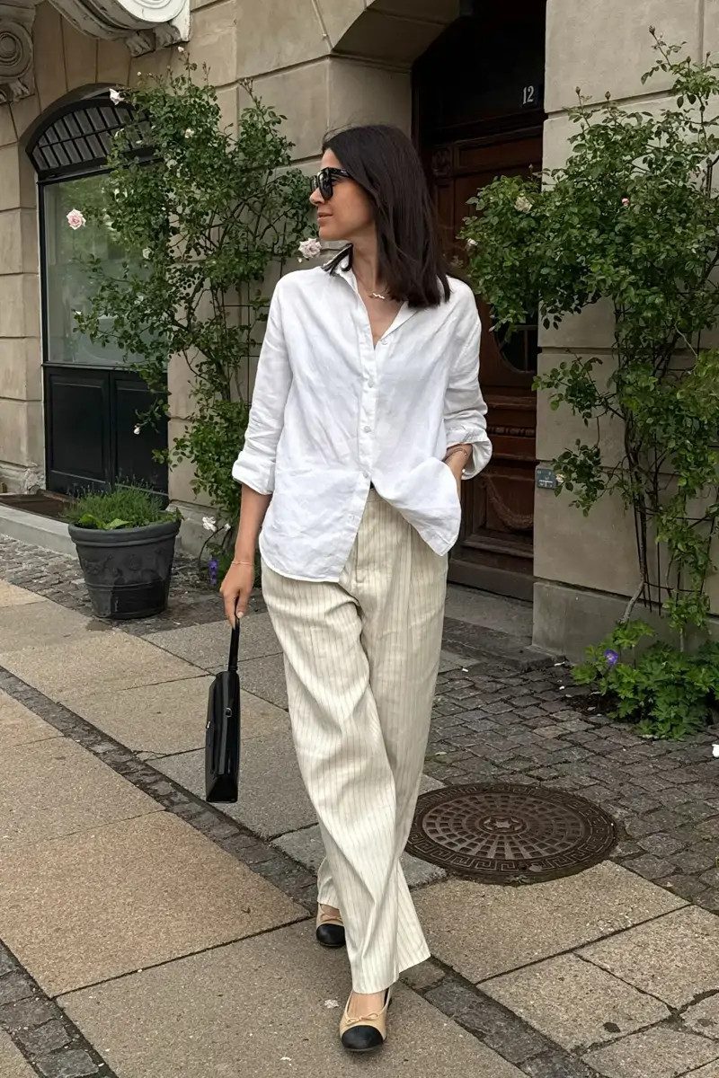 Two-Tone Flats Outfit Idea Two-Tone Flats Outfit Idea — Linen Outfits 2027