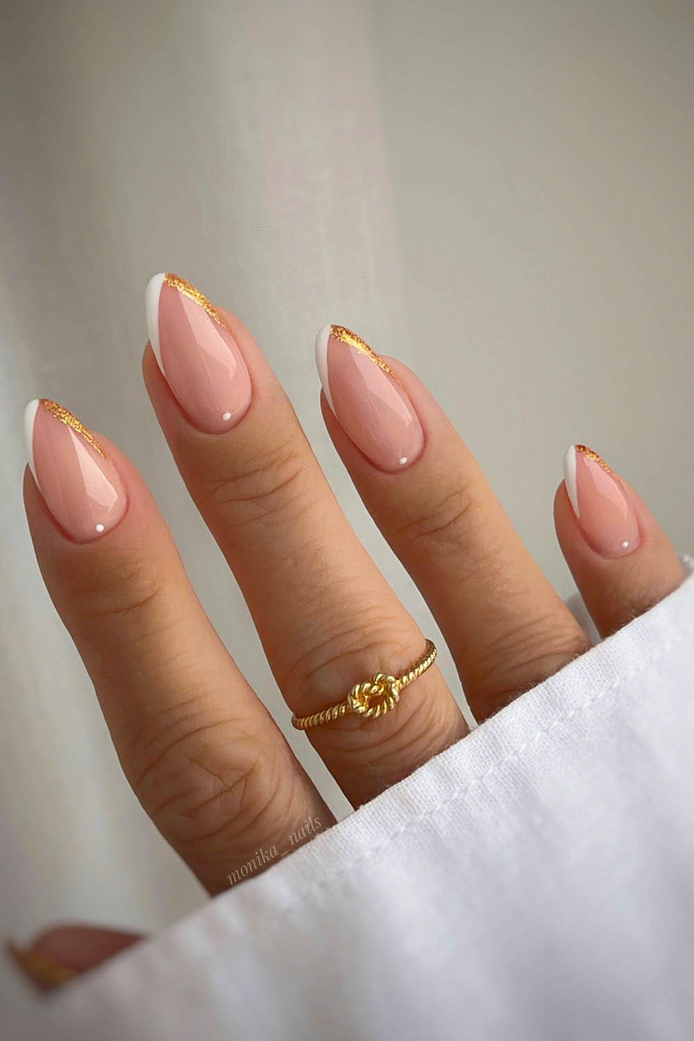 Pink French with Gold Glitter Edge Pink French with Gold Glitter Edge — Neutral Wedding Nails 2027