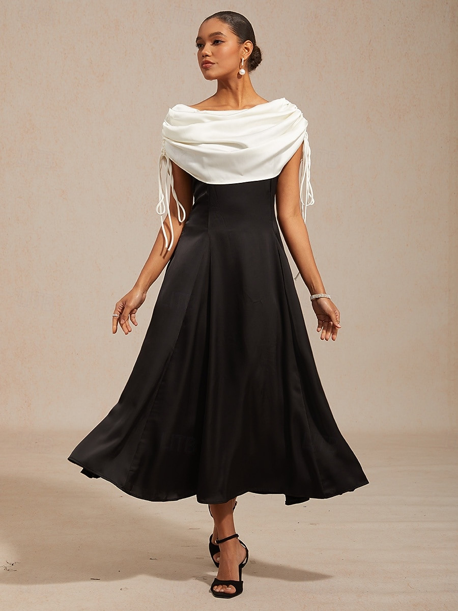 None Black and White Off-the-Shoulder Dress with Draped Neckline None Black and White Off-the-Shoulder Dress with Draped Neckline — Off the Shoulder Dresses 2027