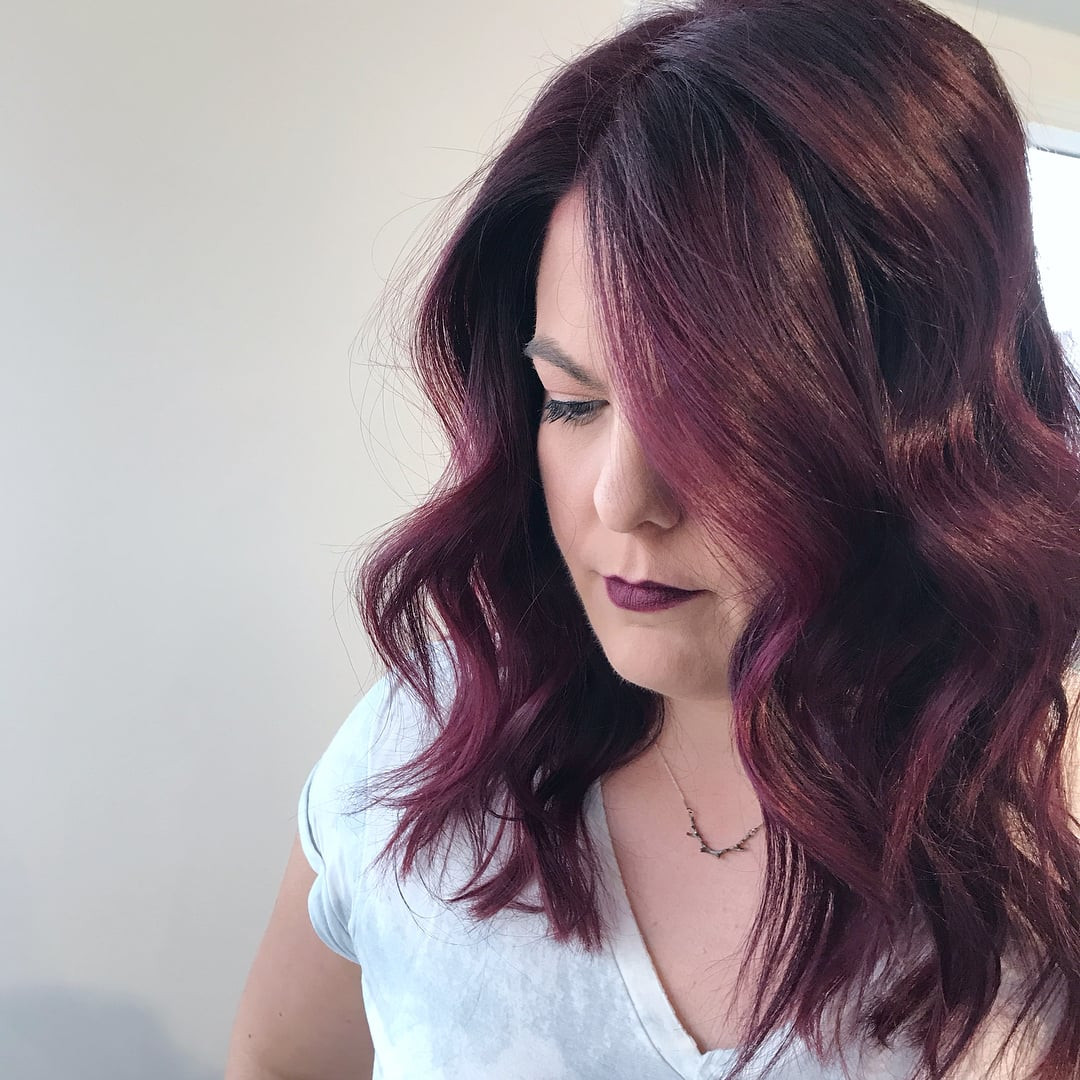 Long Layers Deep Burgundy Collarbone Waves Long Layers Deep Burgundy Collarbone Waves — Mulled Wine Hair 2027