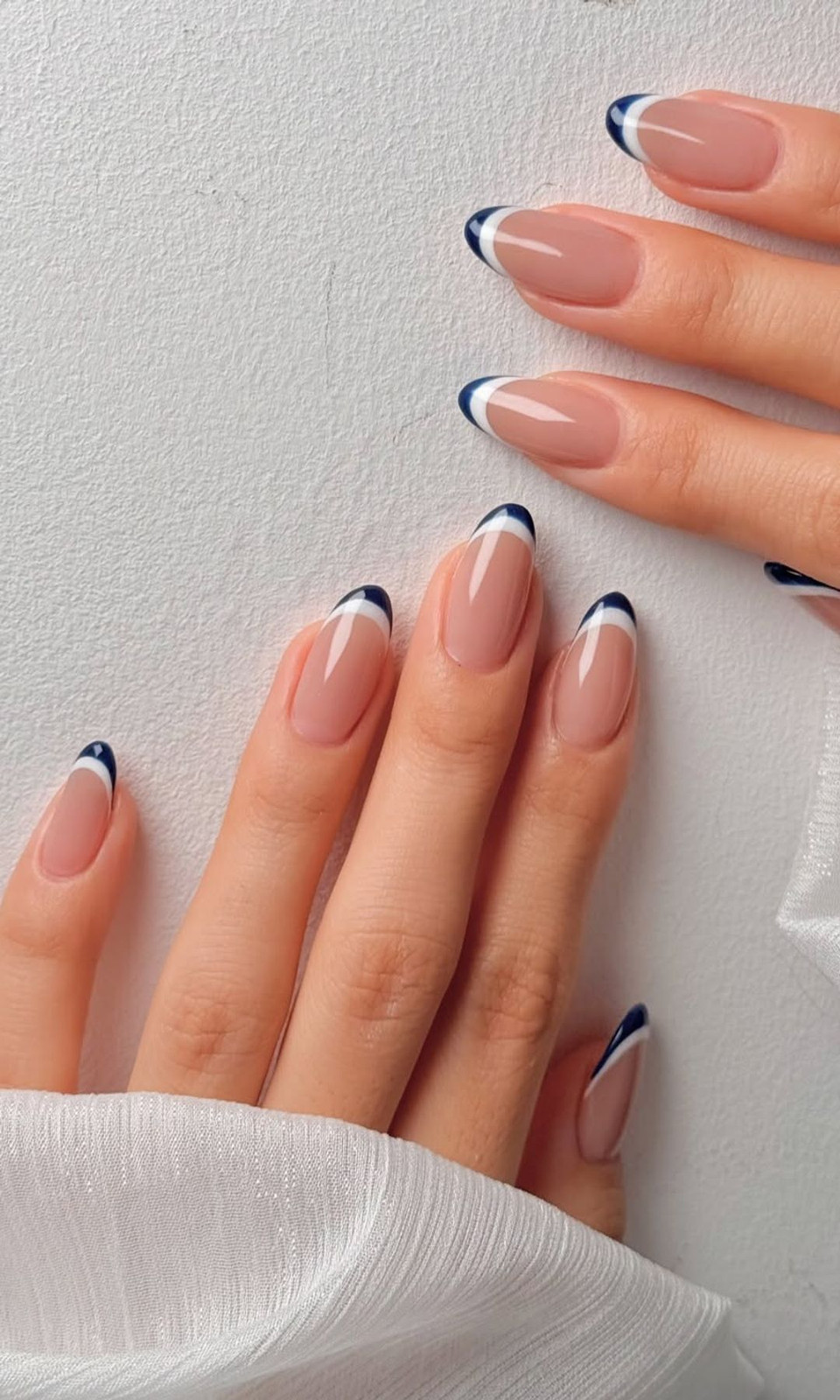 Navy Blue French Medium Ovals — French Tip Nails 2027