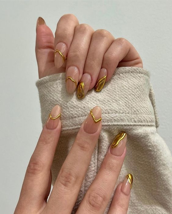 Nude Base Metallic Gold Abstract Art Nude Base Metallic Gold Abstract Art — Graduation Nails 2027