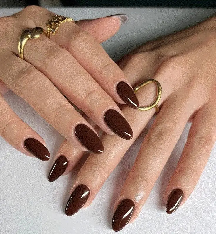 Deep Chocolate Interlaced Almond Nails — Fall to Winter Nails 2026
