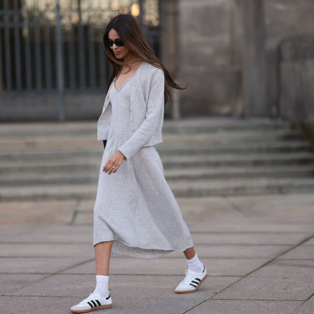 Light Grey Knit Dress And Cardigan Set Light Grey Knit Dress And Cardigan Set — Sneakers 2027 with Dress Outfits