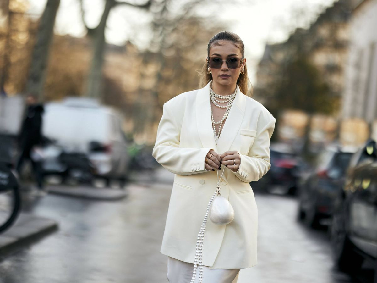 Elegant White Double-Breasted Blazer with Slip Dress Elegant White Double-Breasted Blazer with Slip Dress — Winter Cream Outfits 2027