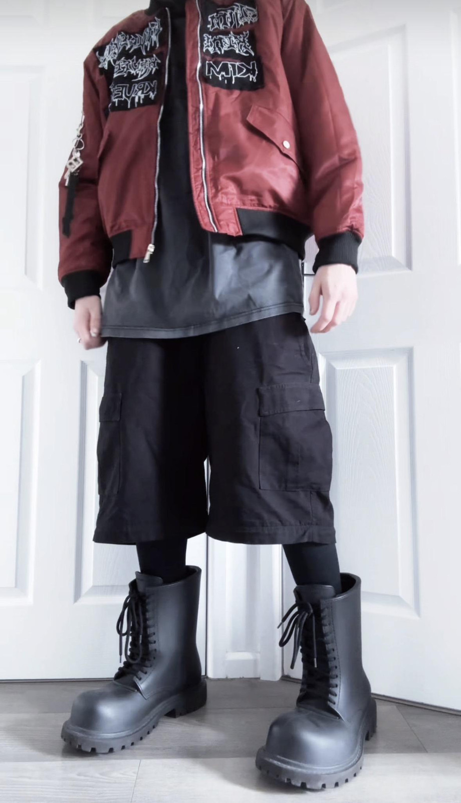 Graphic Bomber Jacket with Shorts and Combat Boots Graphic Bomber Jacket with Shorts and Combat Boots — Combat Boots Outfits 2027