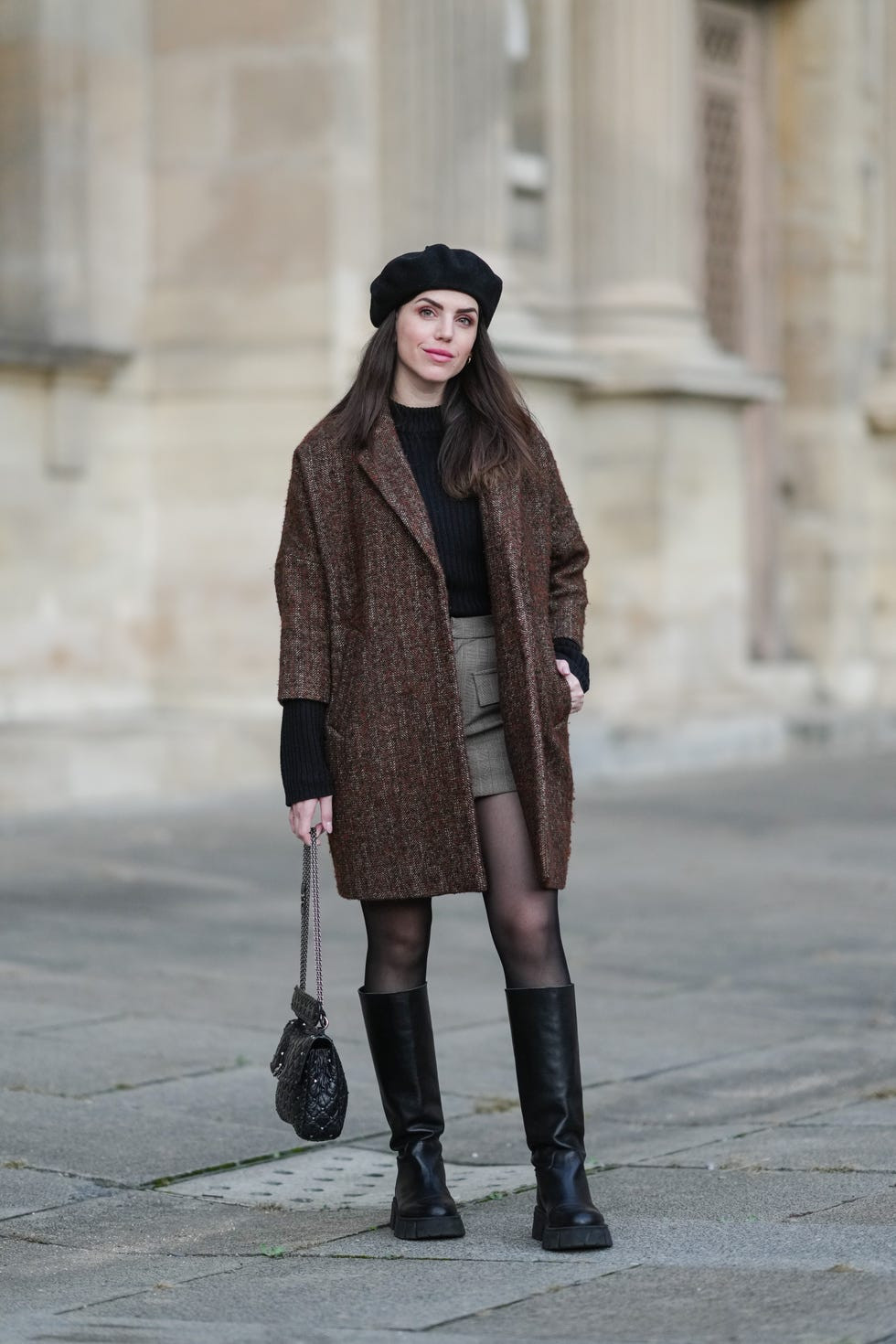 Brown Tweed Mini Skirt and Matching Coat for Winter — Mini Skirts 2027