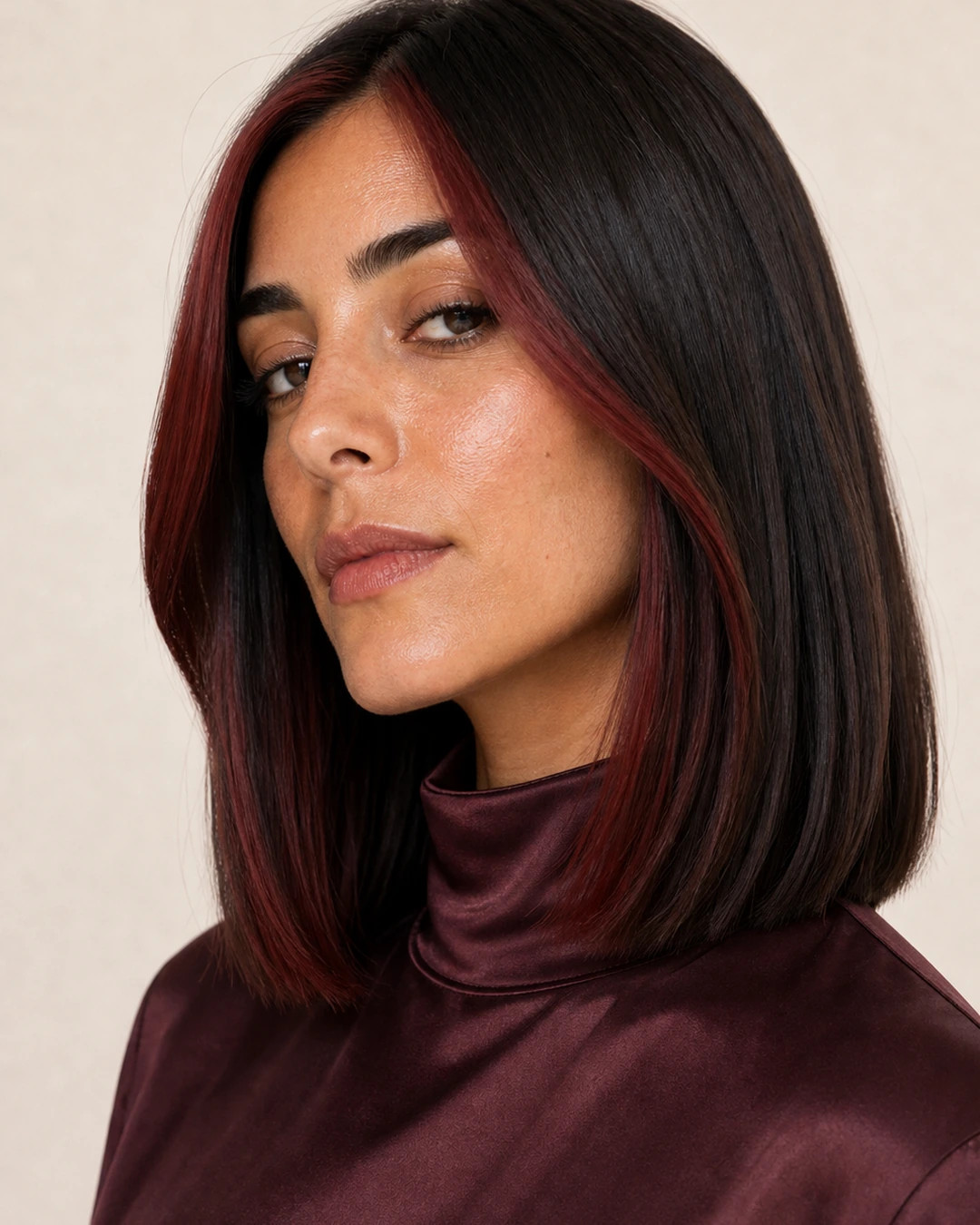 Dark Brown Bob With Cherry Red Money Piece Dark Brown Bob With Cherry Red Money Piece — Money Piece Bob 2027