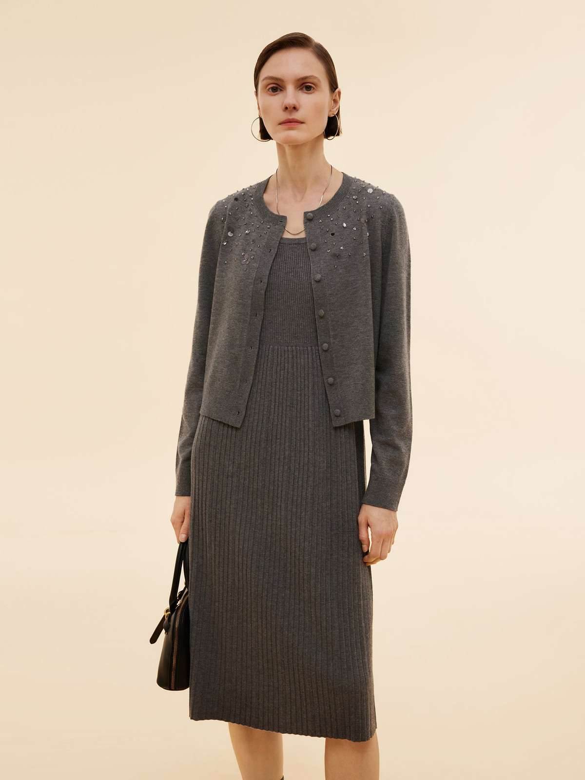 Grey Sequin Embellished Cardigan Set — Sequin Dresses 2027