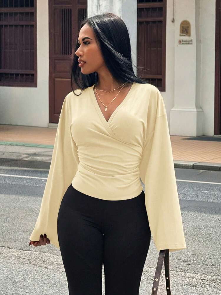 Cream Bell Sleeve Top with Black Leggings for Everyday Casual — Casual Valentines Outfits 2027