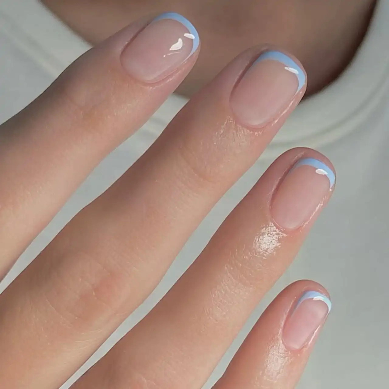 Sheer Nude Base Light Blue French Square Nails Sheer Nude Base Light Blue French Square Nails — Spring Square Nails 2027