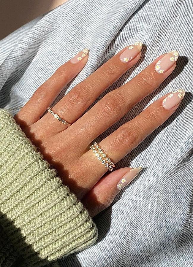 Delicate Floral French Almonds Delicate Floral French Almonds — Spring Press On Nails 2027