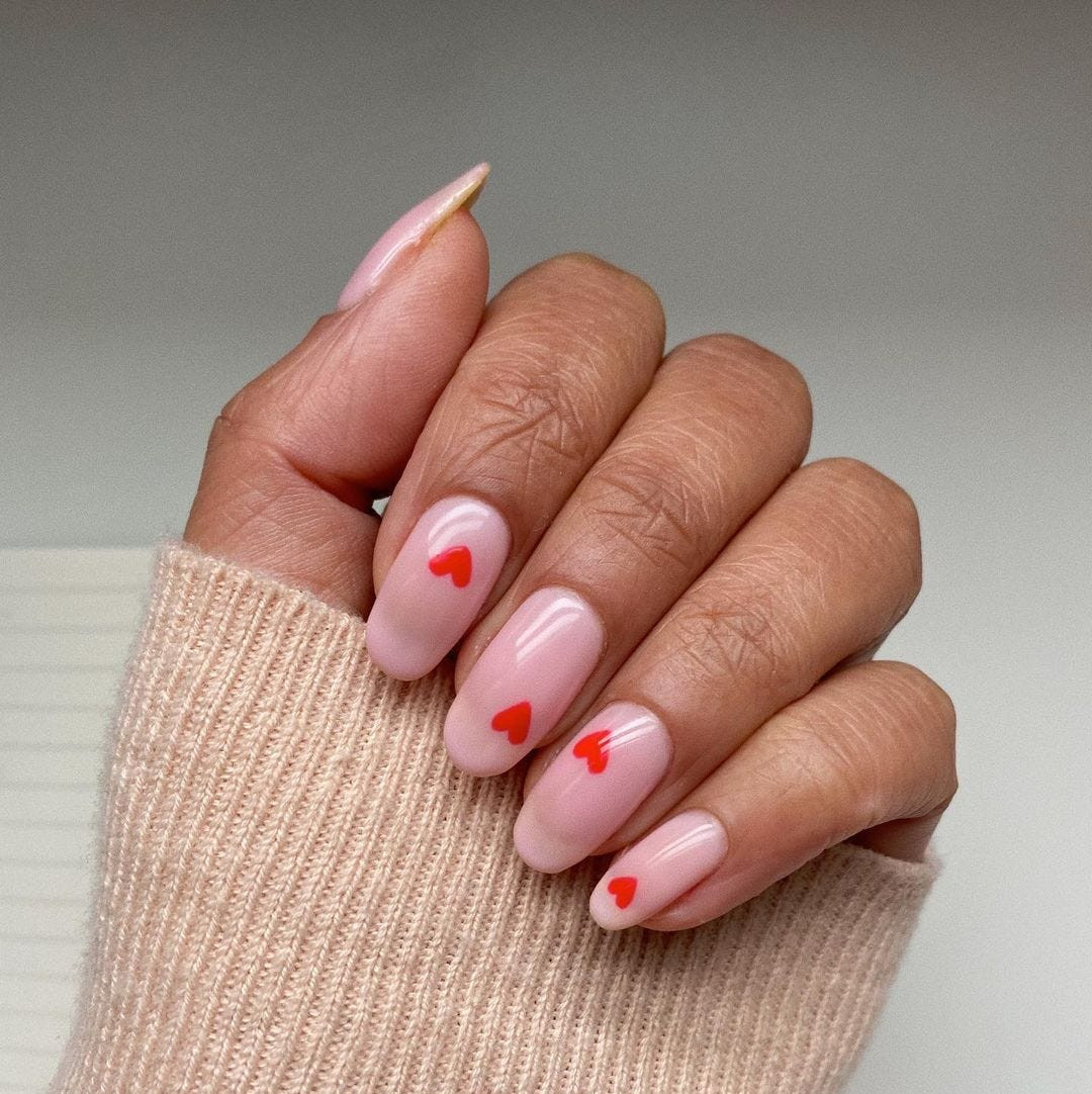 Sheer Pink Base With Red Accents Visual Idea Sheer Pink Base With Red Accents Visual Idea — Pink Valentines Nails 2027