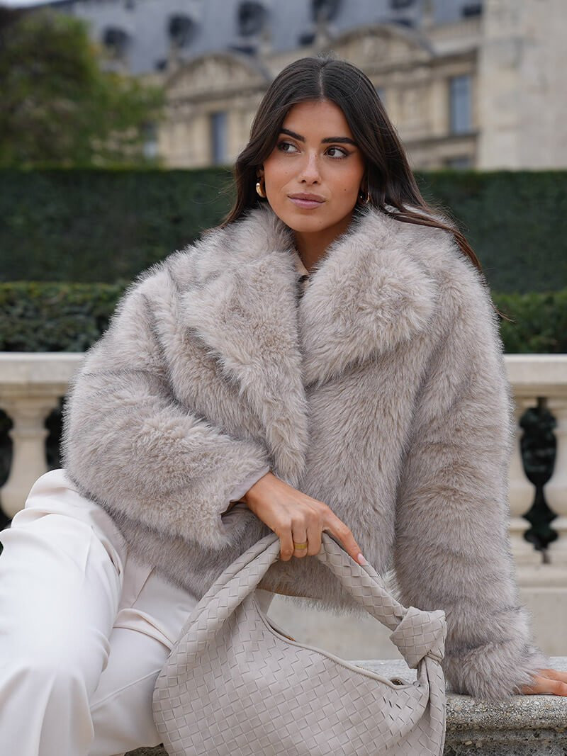 Textured Grey Faux Fur Coat with Wide Collar Textured Grey Faux Fur Coat with Wide Collar — Faux Fur Outfits 2027