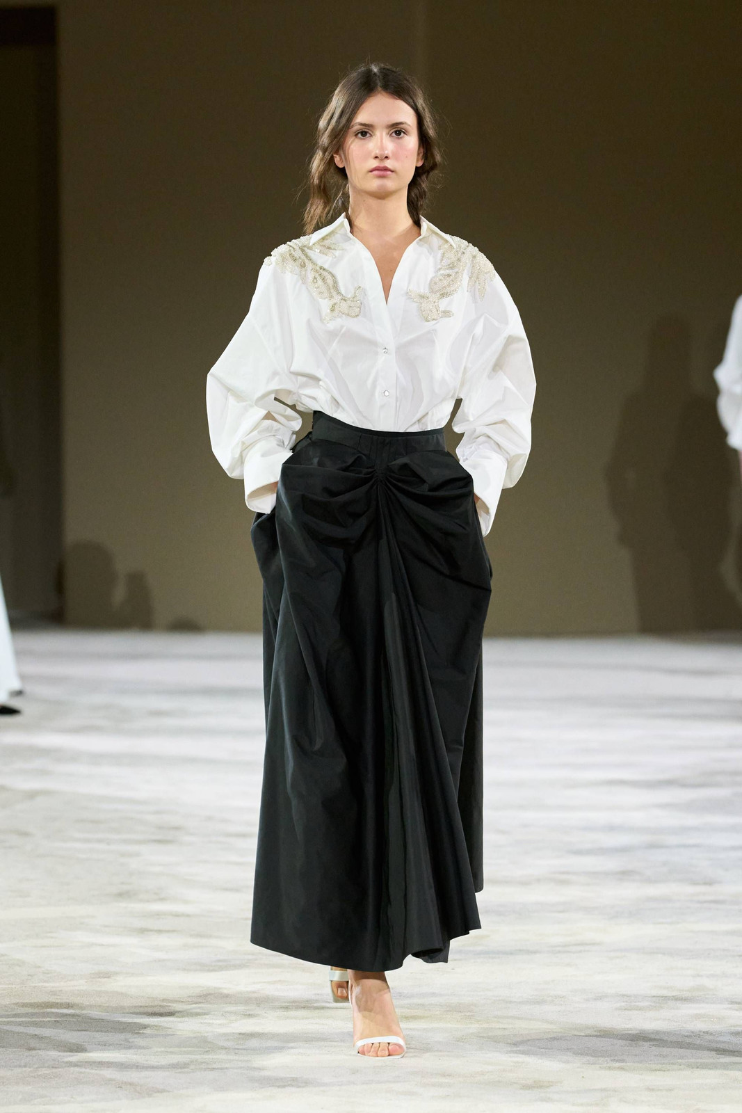 Oversized Embellished Shirt with Voluminous Black Skirt Oversized Embellished Shirt with Voluminous Black Skirt — Poetcore Outfits 2027