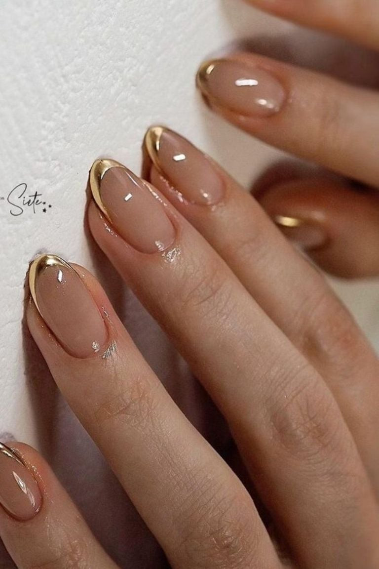 Gold French Tip Medium Almond Nails Gold French Tip Medium Almond Nails — Mom Nails 2027