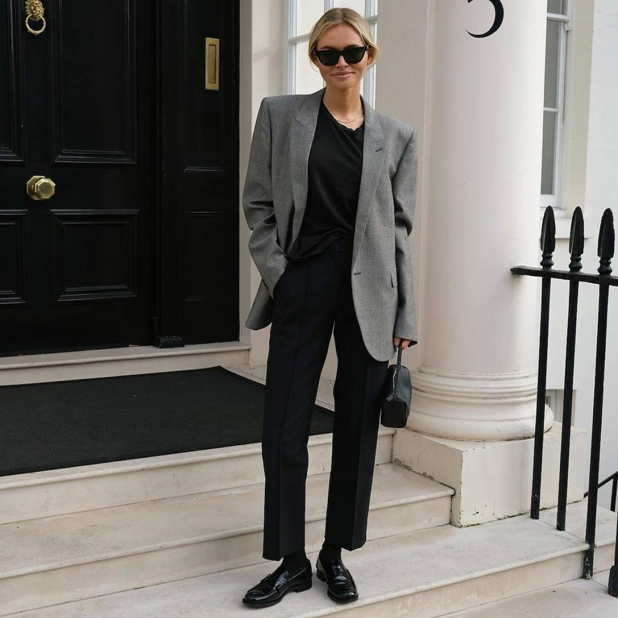 Monochromatic Minimalism: Loafers with Grey Blazer and Black Trousers Monochromatic Minimalism: Loafers with Grey Blazer and Black Trousers — Loafer Outfits 2027